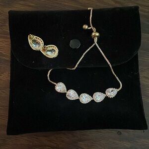 Gold faux diamond bracelet earring set